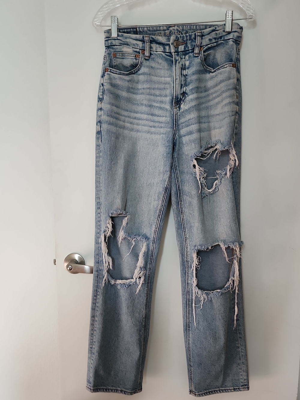 American Eagle Outfitters Light Blue Distressed Straight Leg Jeans